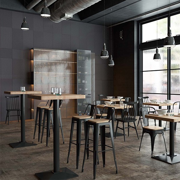 Taburete alto SQUARE BRASSY TOLIX Style H77 - Negro - madera Roble natural