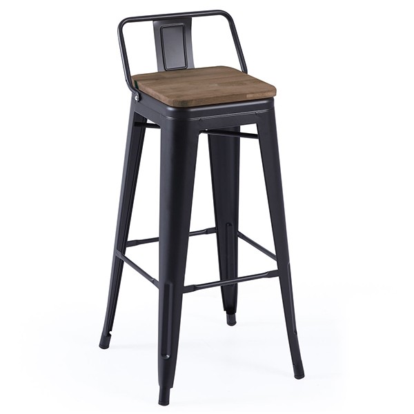 Taburete alto SQUARE BRASSY TOLIX Style H77 – Negro – madera Roble oscura