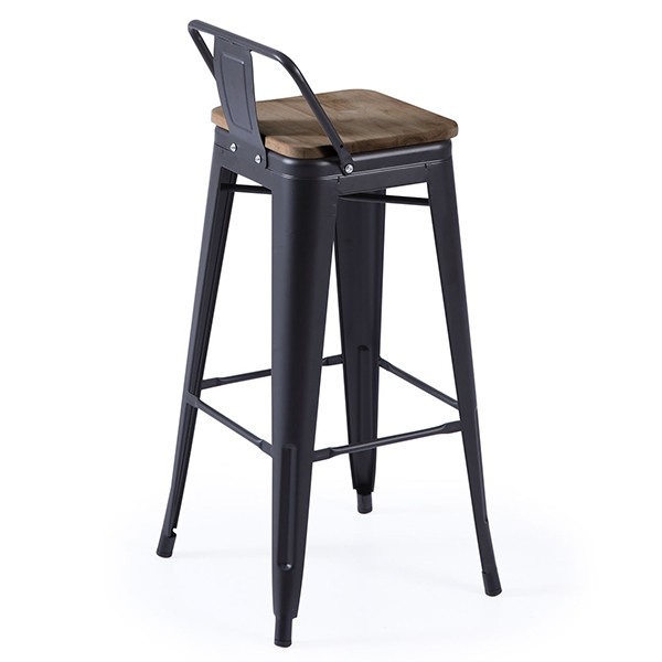 Taburete alto SQUARE BRASSY TOLIX Style H77 - Negro - madera Roble natural