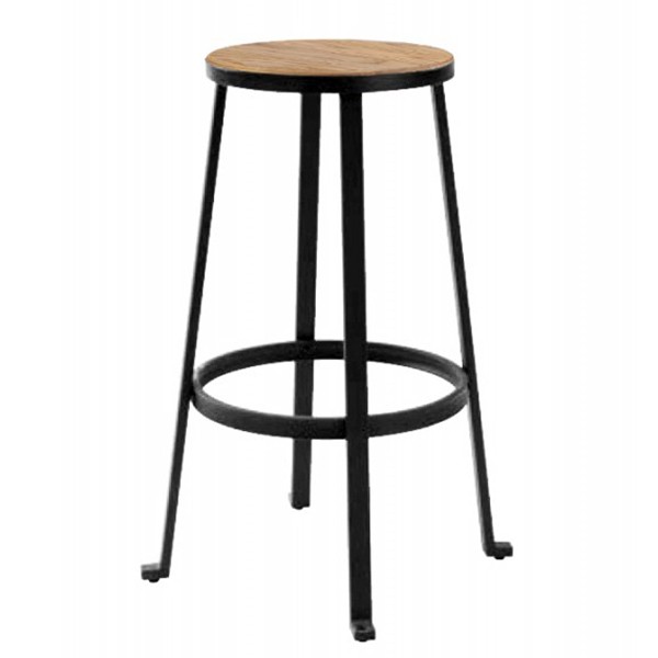 Taburete alto LOLU H76 – acero Negro – madera de Olmo