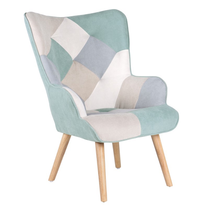 Sillón FREATHER tapizado PATCHWORK – Verde menta