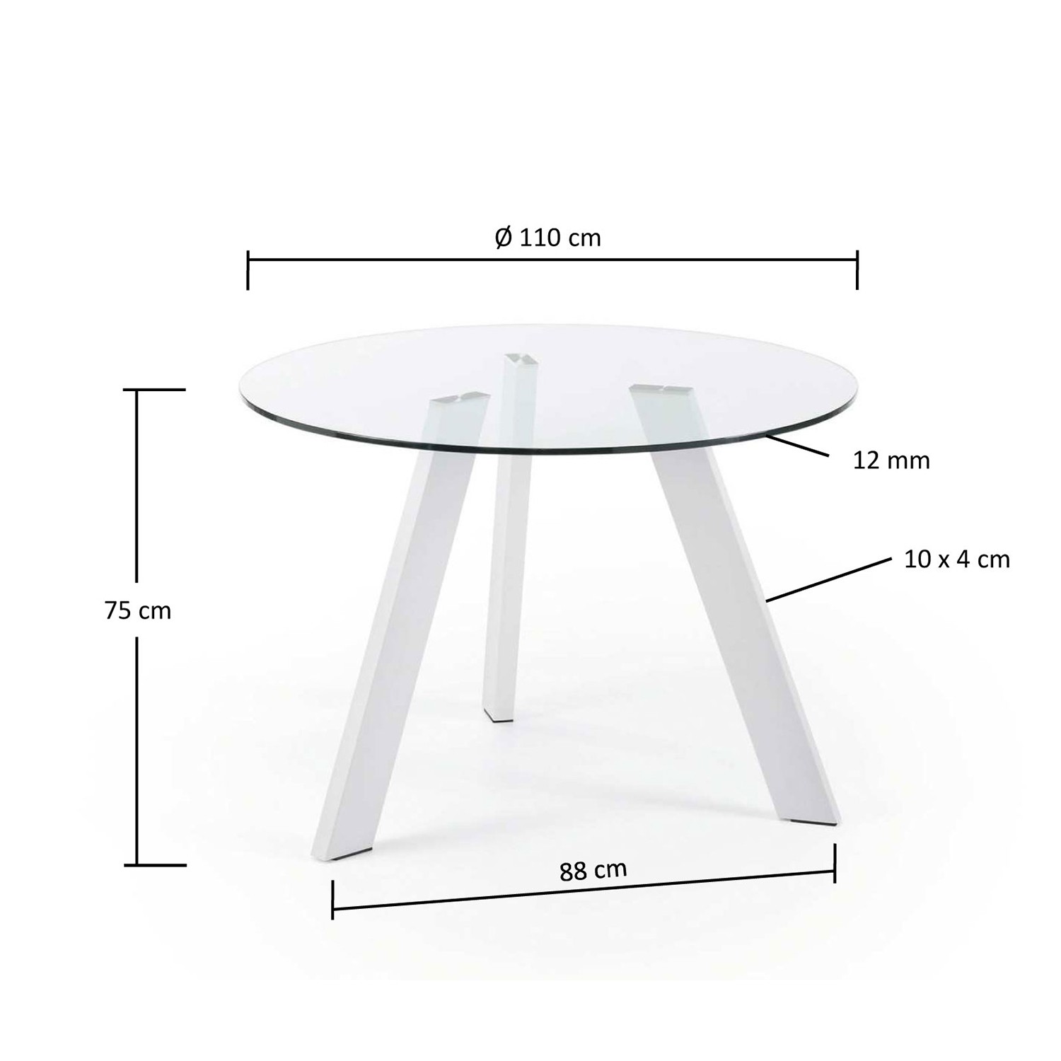 Mesa COLUMBIA 110 cm - metal Blanco - Cristal Transparente