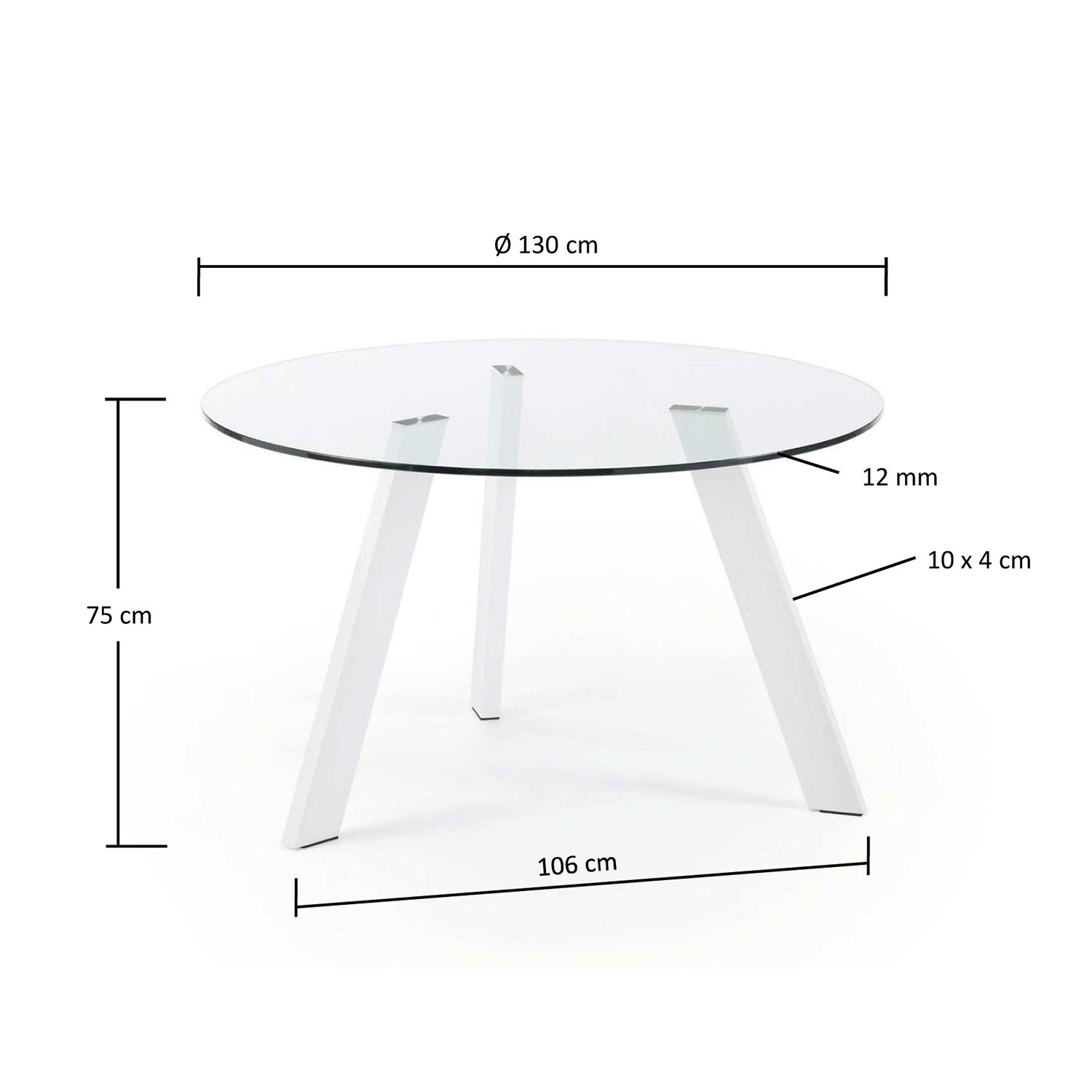 Mesa de diseño COLUMBIA 130 cm - metal Blanco - Cristal Transparente