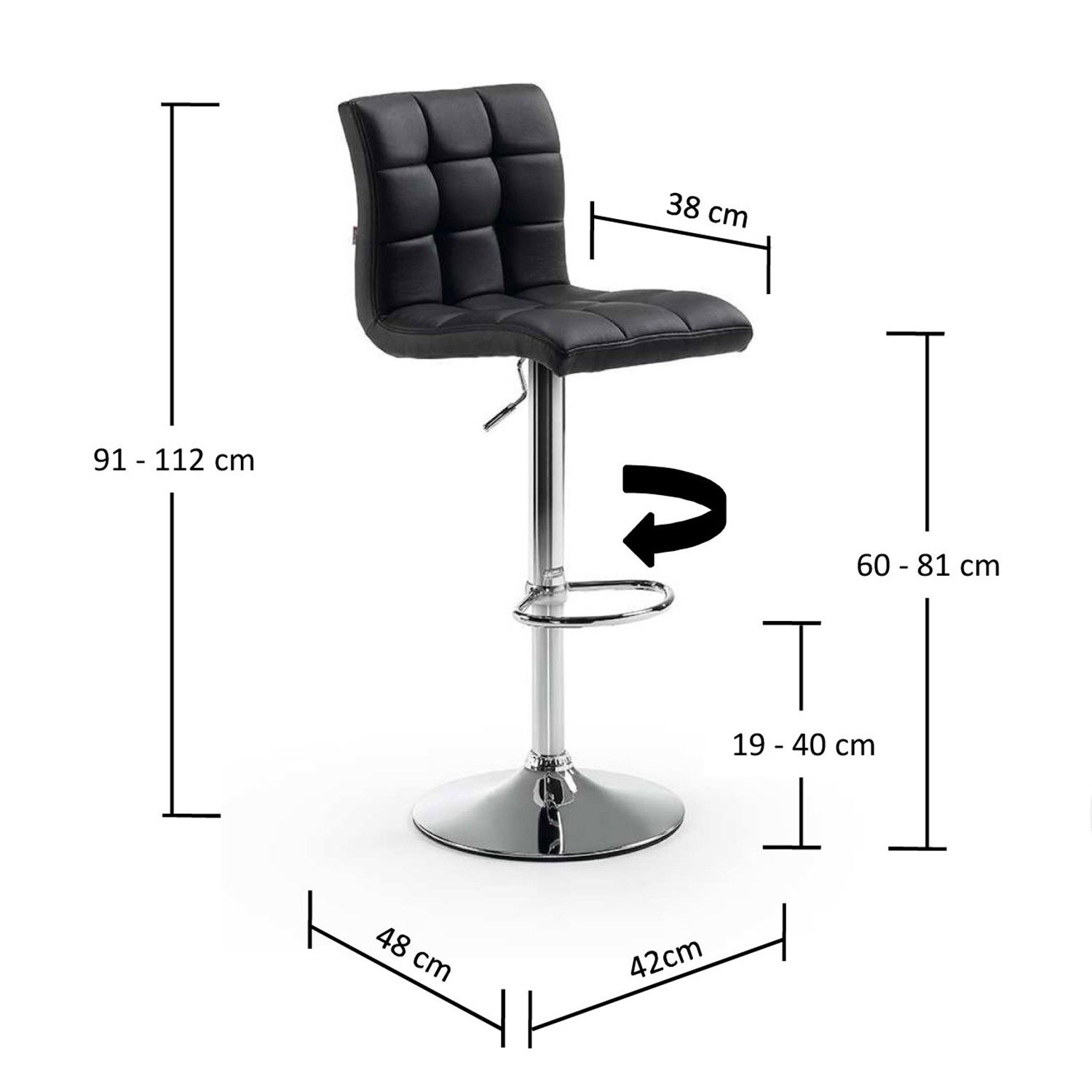 Taburete regulable LODI - negro - tapizado PU giratorio para proyectos bar restaurante