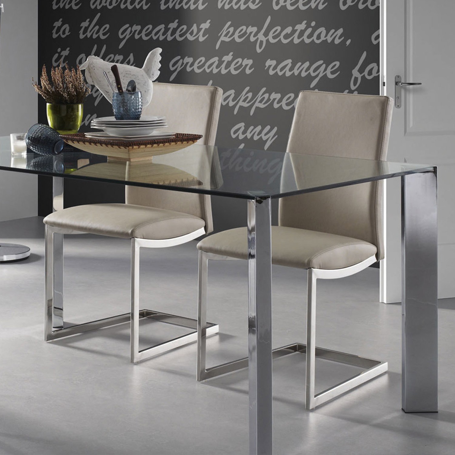 Mesa CORNER 160x90 - Cromado y Cristal Templado Transparente