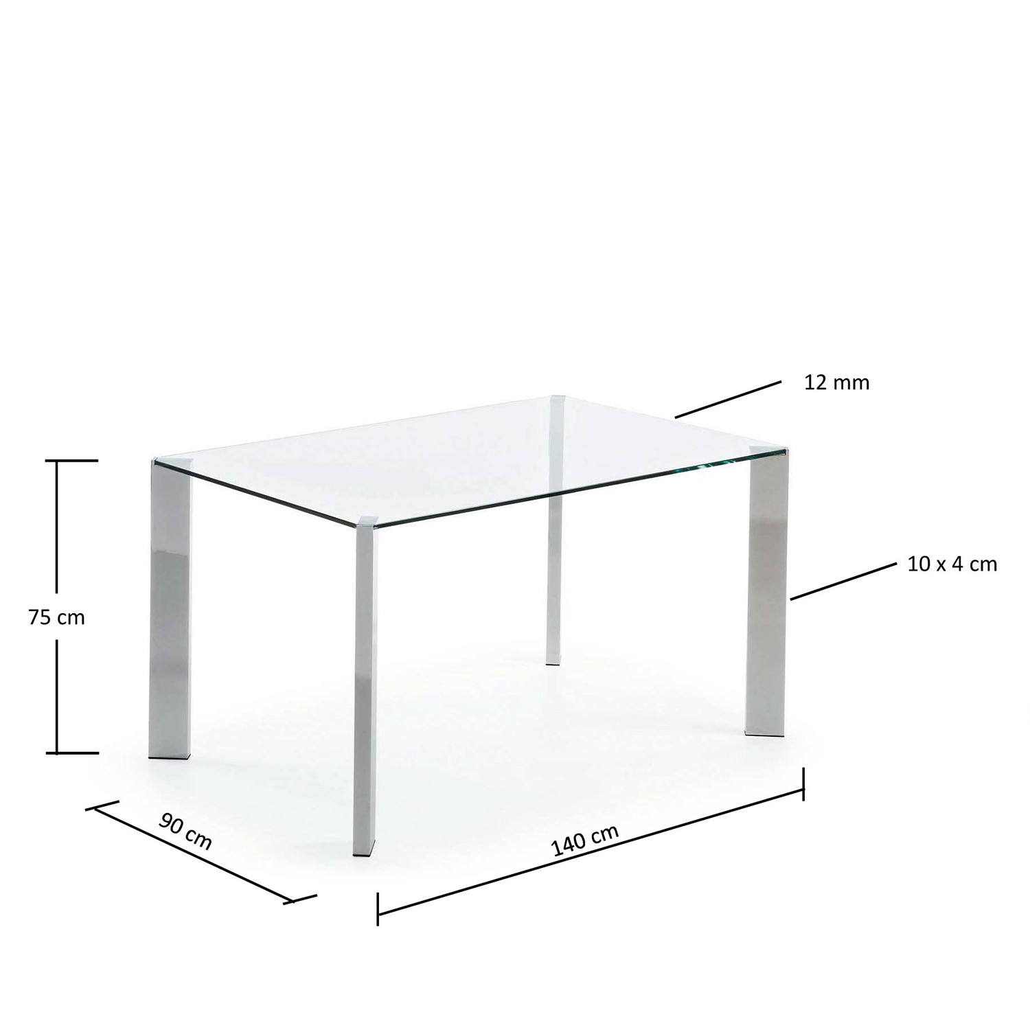 Mesa CORNER 140x90 - Cromado y Cristal Templado Transparente